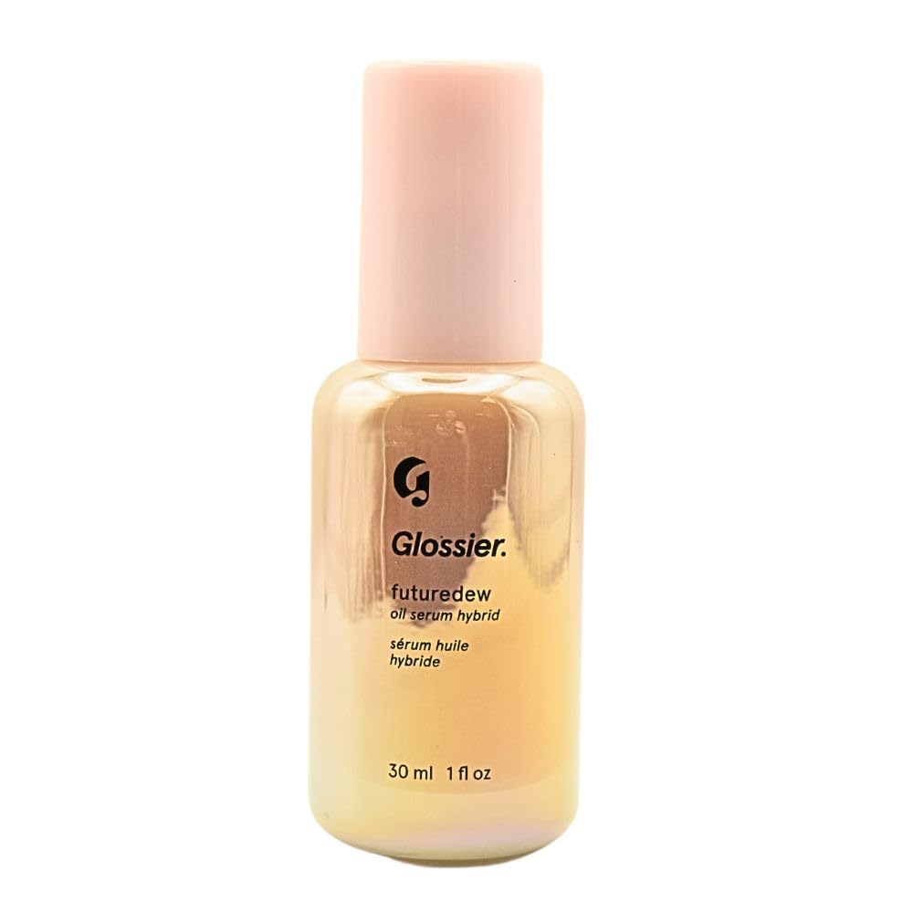 Glossier Futuredew bottle pour shows luminous, dewy glow that lasts.