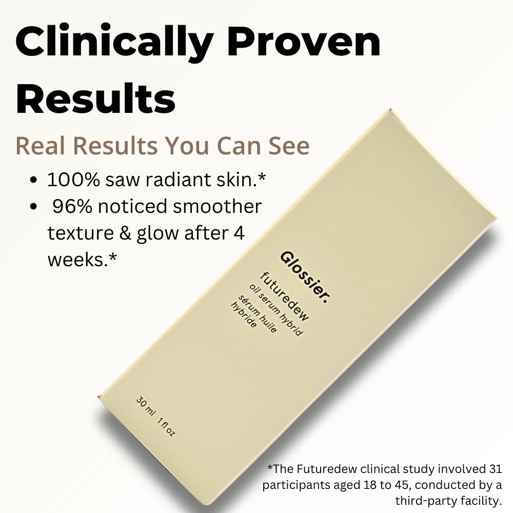 Glossier Futuredew daydream glow shot suggests mixing with foundation for extra radiance.
