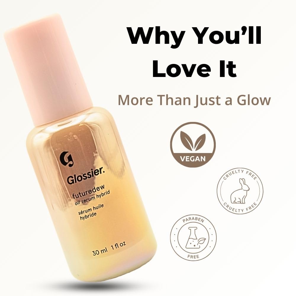 Glossier Futuredew dewy finish image shows a luminous, balanced glow.