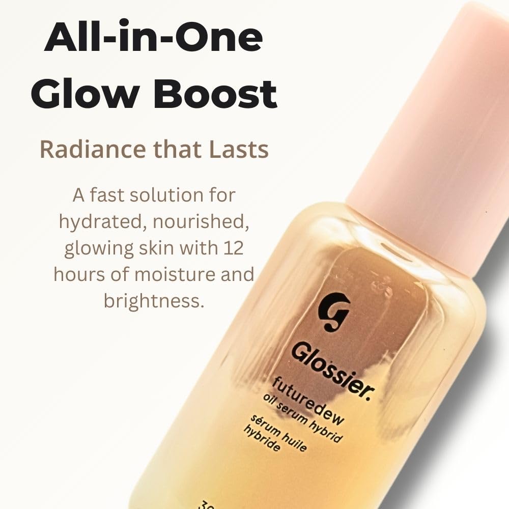 Glossier Futuredew texture closeup demonstrates lightweight, fast-absorbing formula for smooth skin.