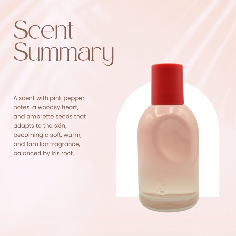 Glossier You notes iris and ambrette for a powdery, warm nuance.