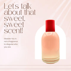 Glossier You spray application shows an even mist for subtle fragrance notes.