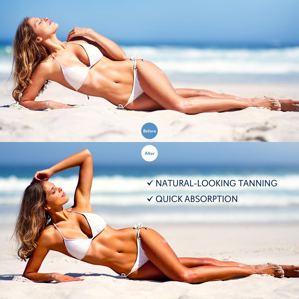 Glossiva Self Tanning Drops used with a mitt for even application.