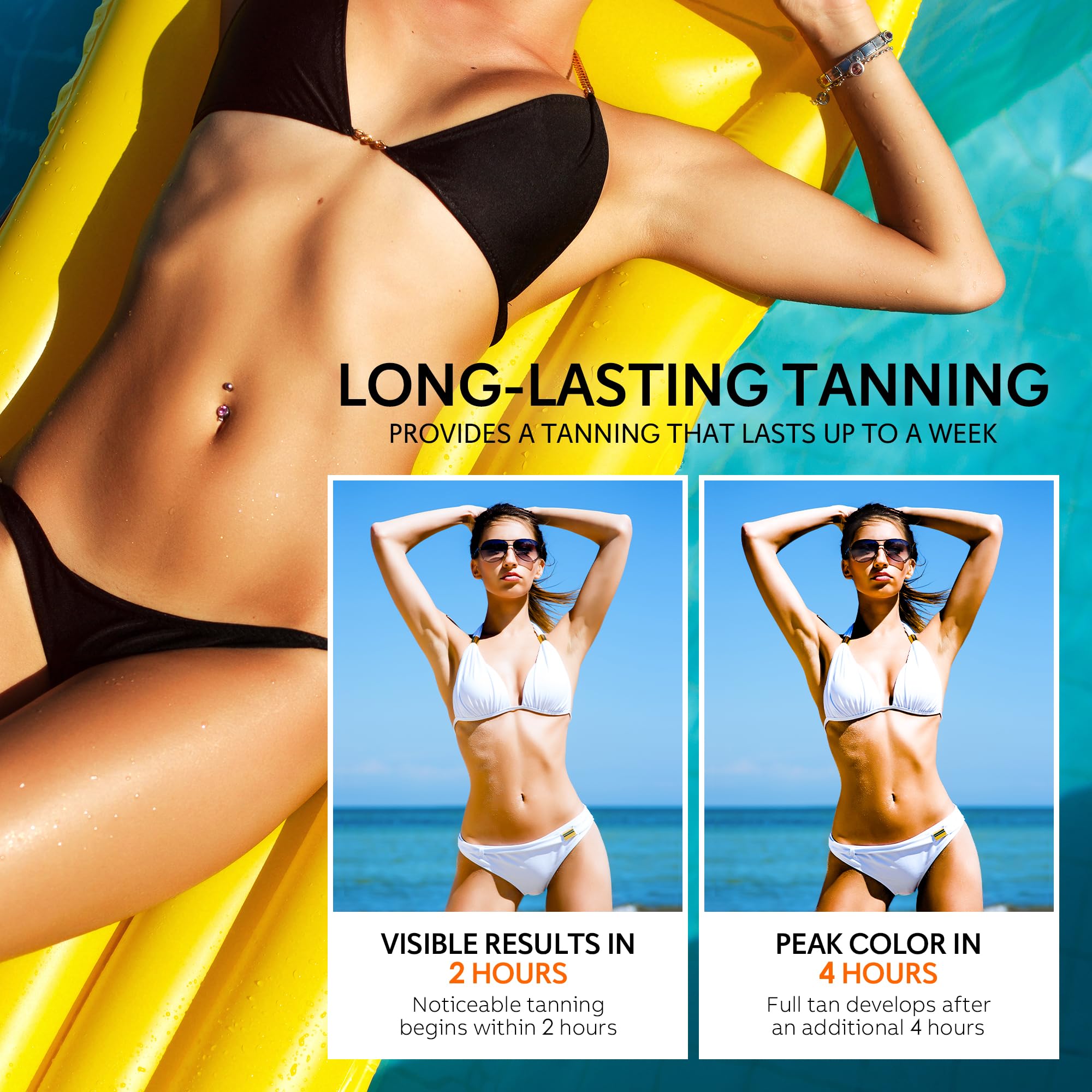 Glossiva Self Tanning Drops formula with hyaluronic acid for skin-friendly glow.