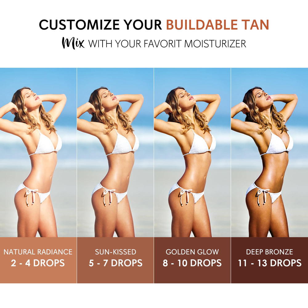 Glossiva Self Tanning Drops mixed with moisturizer for a customizable glow.