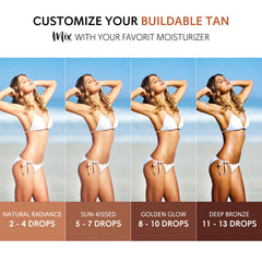 Glossiva Self Tanning Drops mixed with moisturizer for a customizable glow.