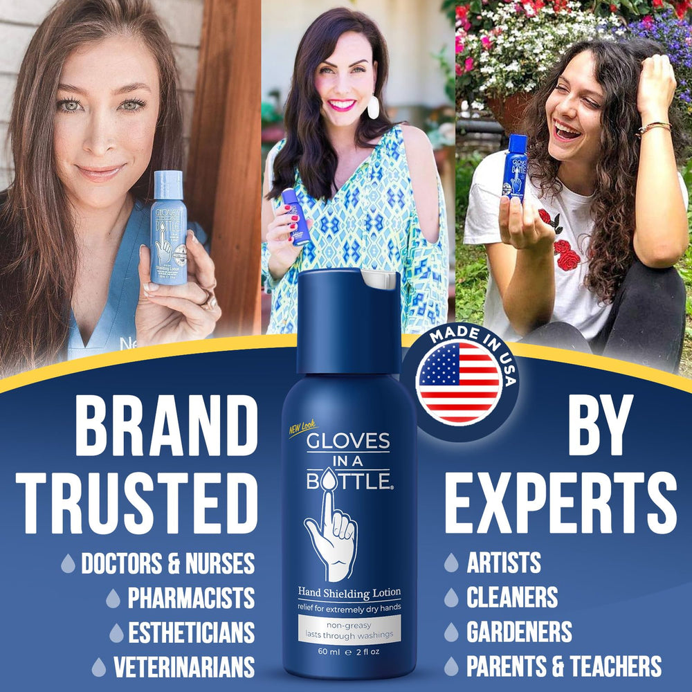 Gloves In A Bottle Shielding Lotion hand-application demonstrating easy rub-in on dry skin