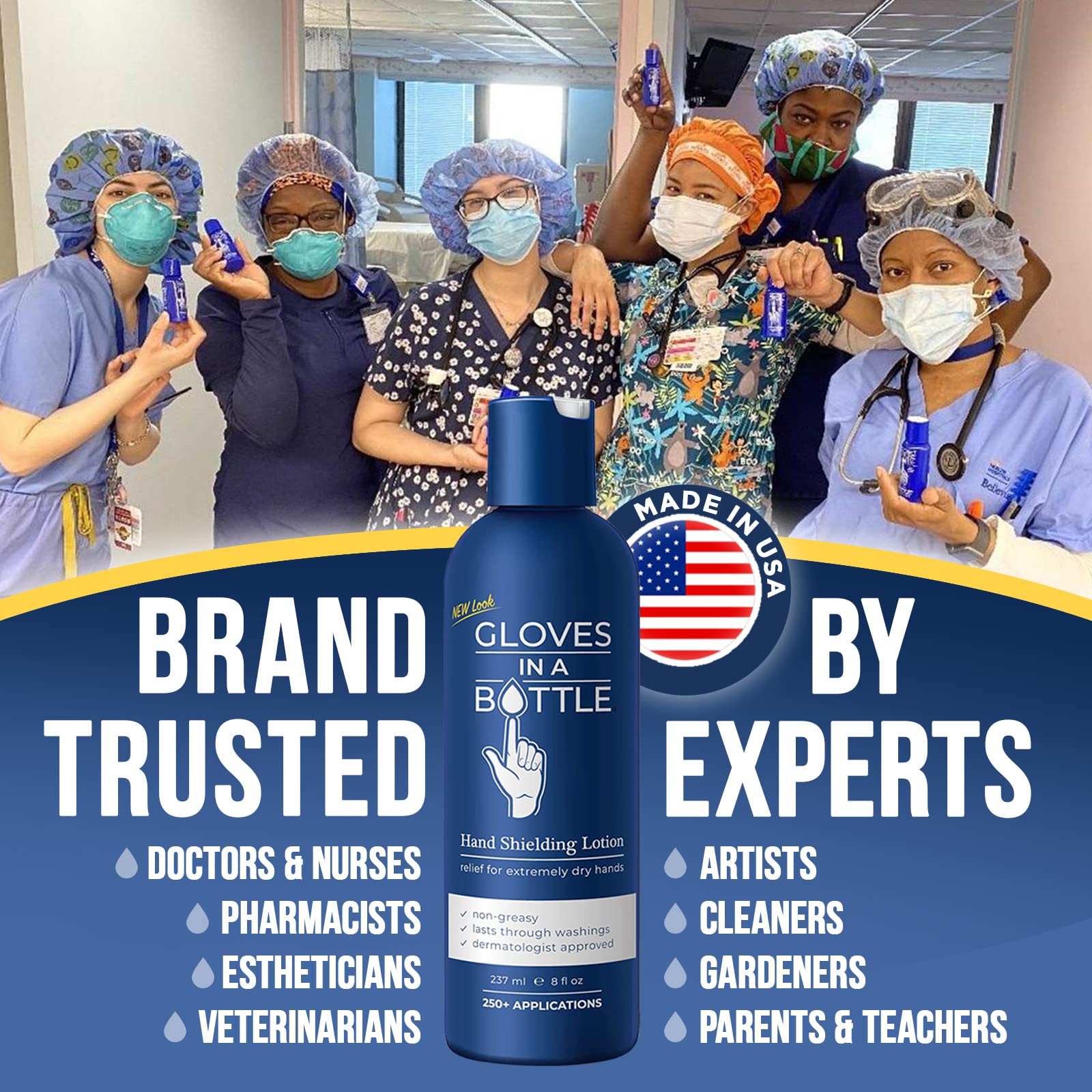 Long-lasting protection concept with Gloves In A Bottle shielding lotion on skin