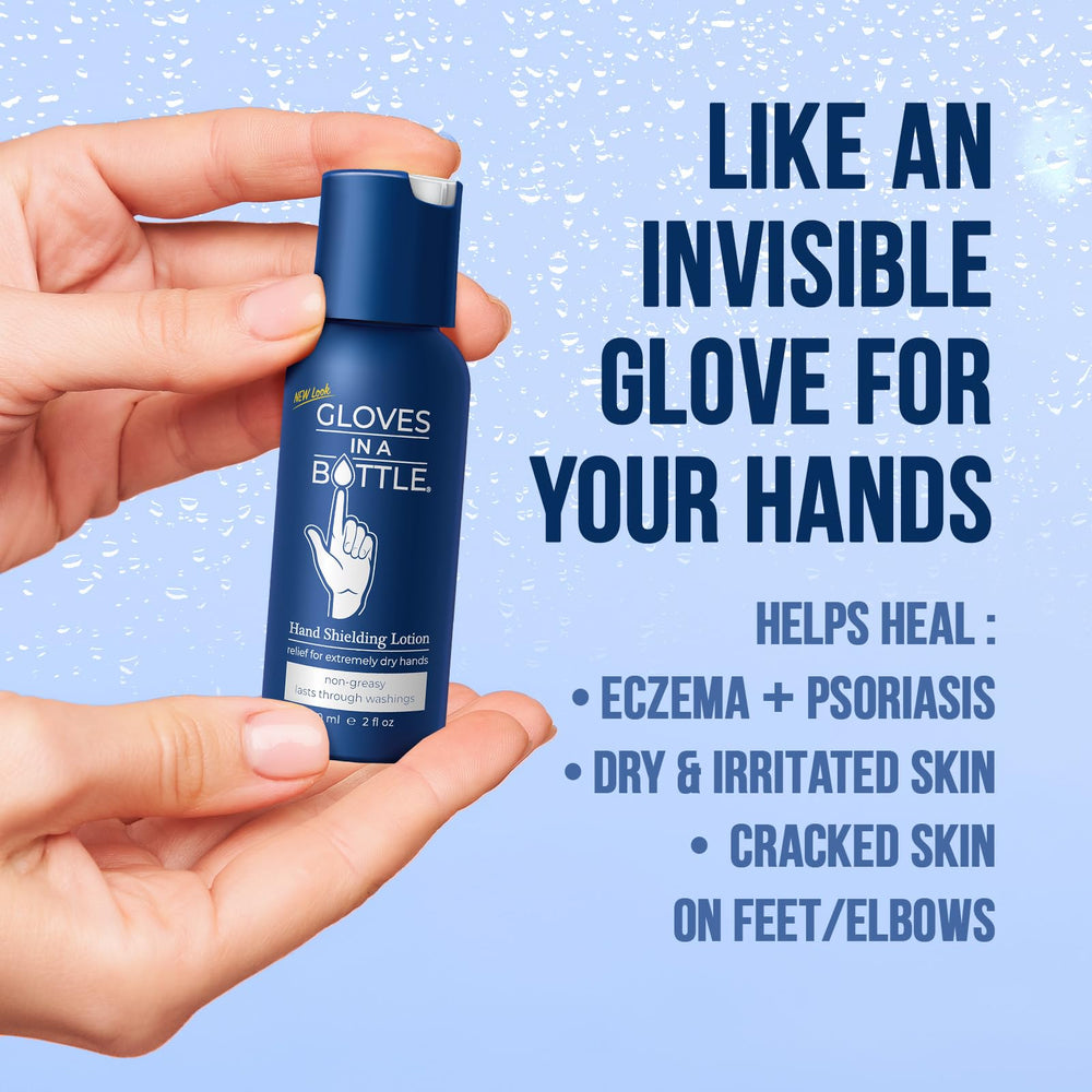 Gloves In A Bottle Shielding Lotion packaging closeup with safety icons