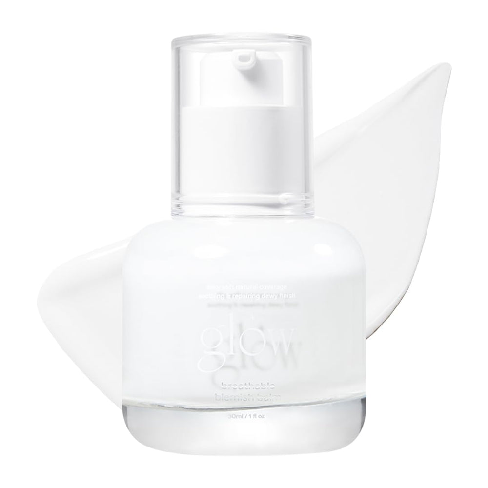 Glow crema BB transpirable sobre botella de 1 onza, acabado natural para uso diario.