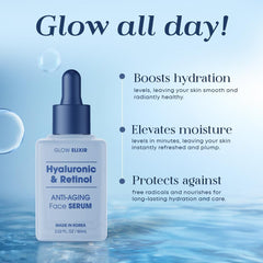 Glow Elixir serum application motion with quick absorption in progress.