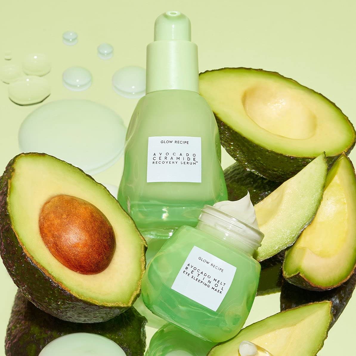 Glow Recipe Avocado Ceramide Serum application on hand shows quick absorption.