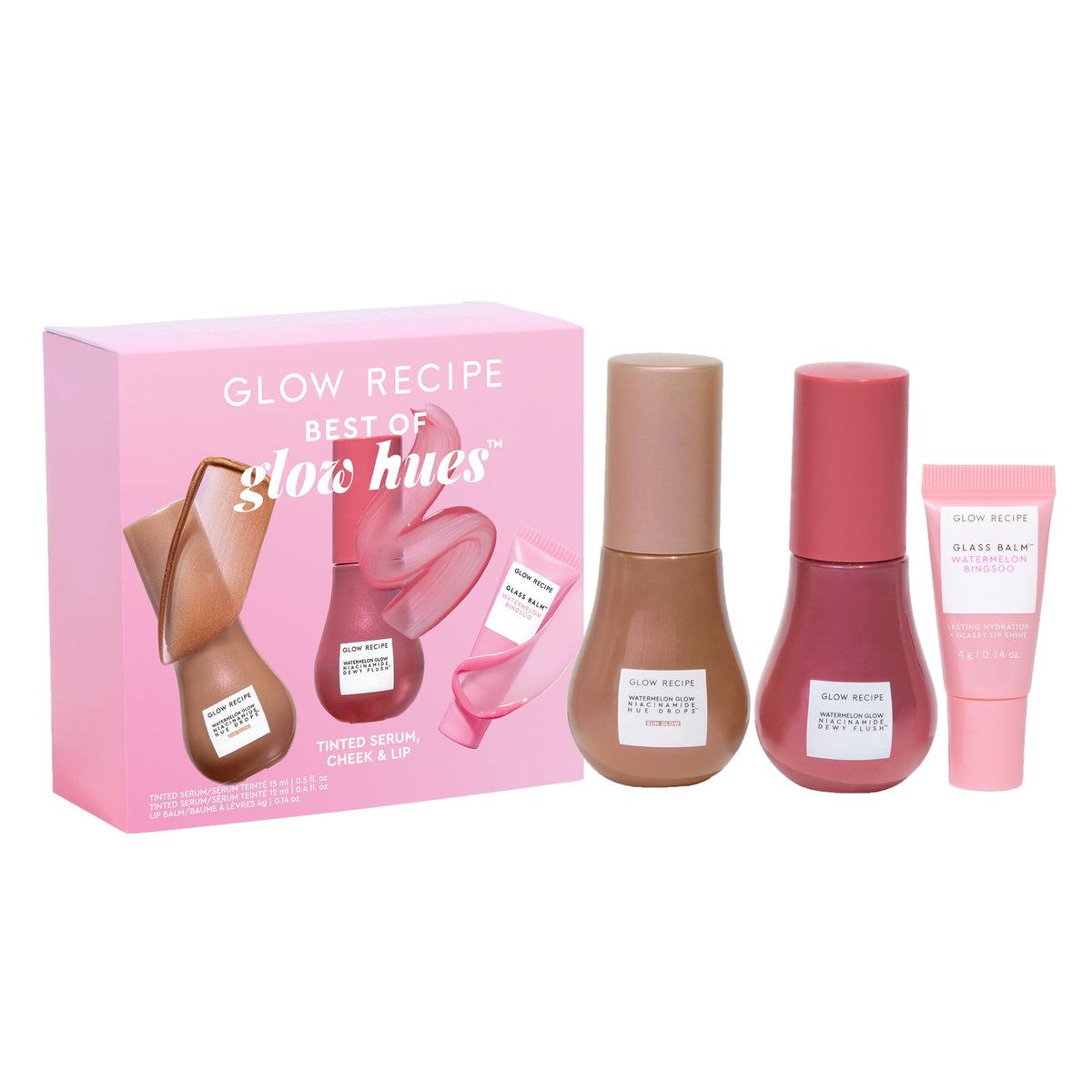 Glow Recipe Best of Glow Hues Kit travel set showing hue drops for hydrating radiance.