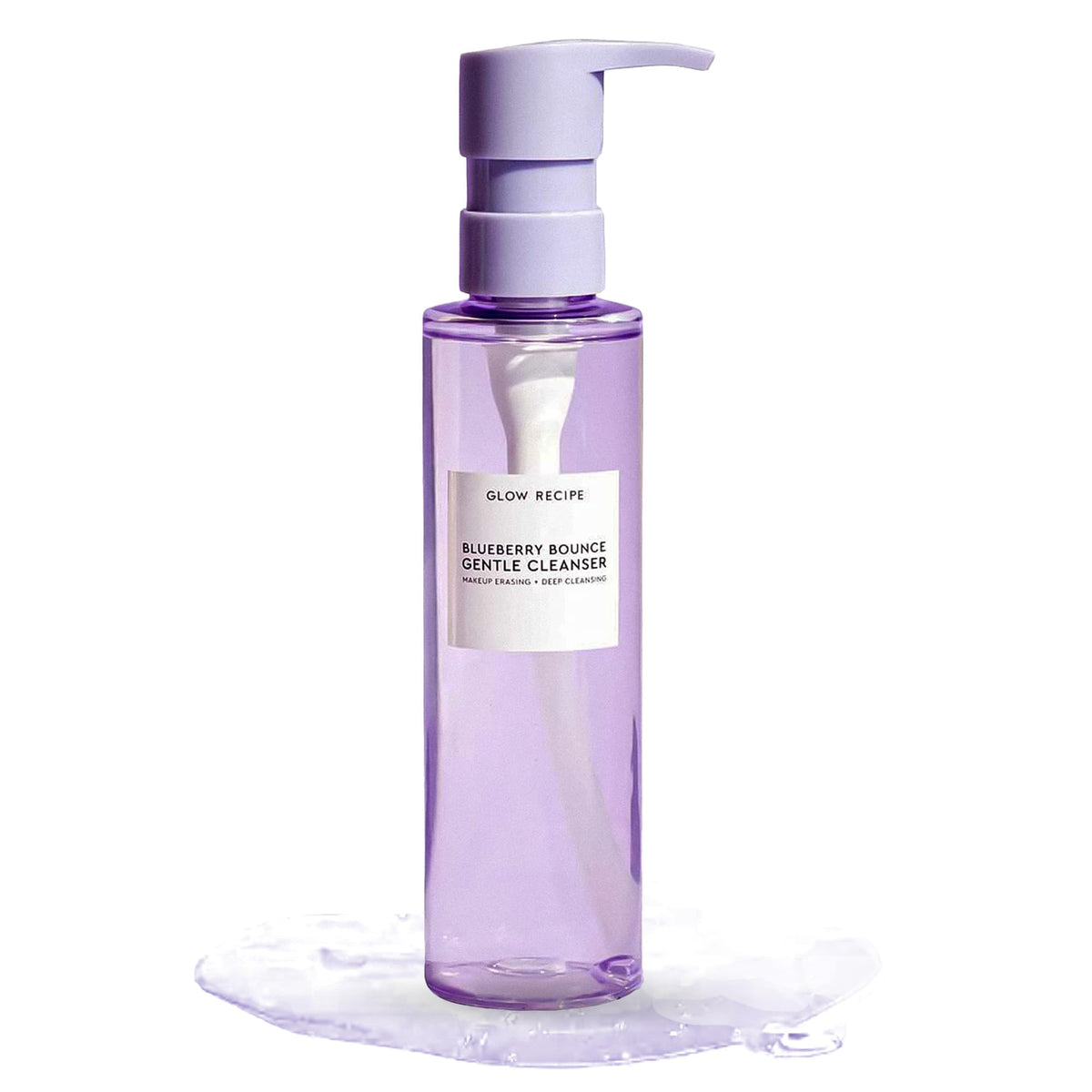 Glow Recipe Blueberry Bounce cleanser bottle demonstrates hydrating 3-in-1 cleansing and makeup removal.