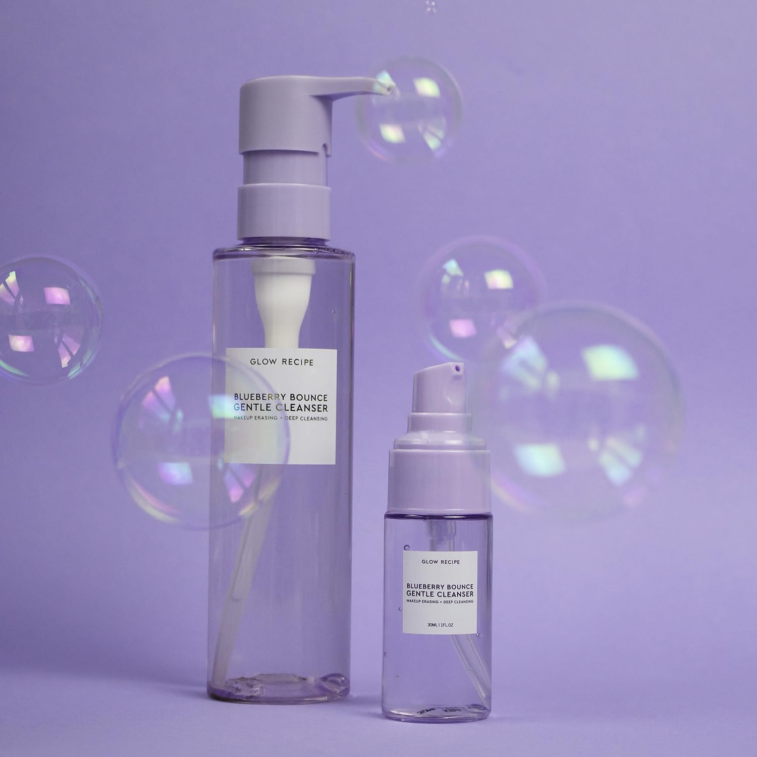 Glow Recipe Blueberry Bounce Face Wash hyaluronic acid visuals emphasize lasting hydration.