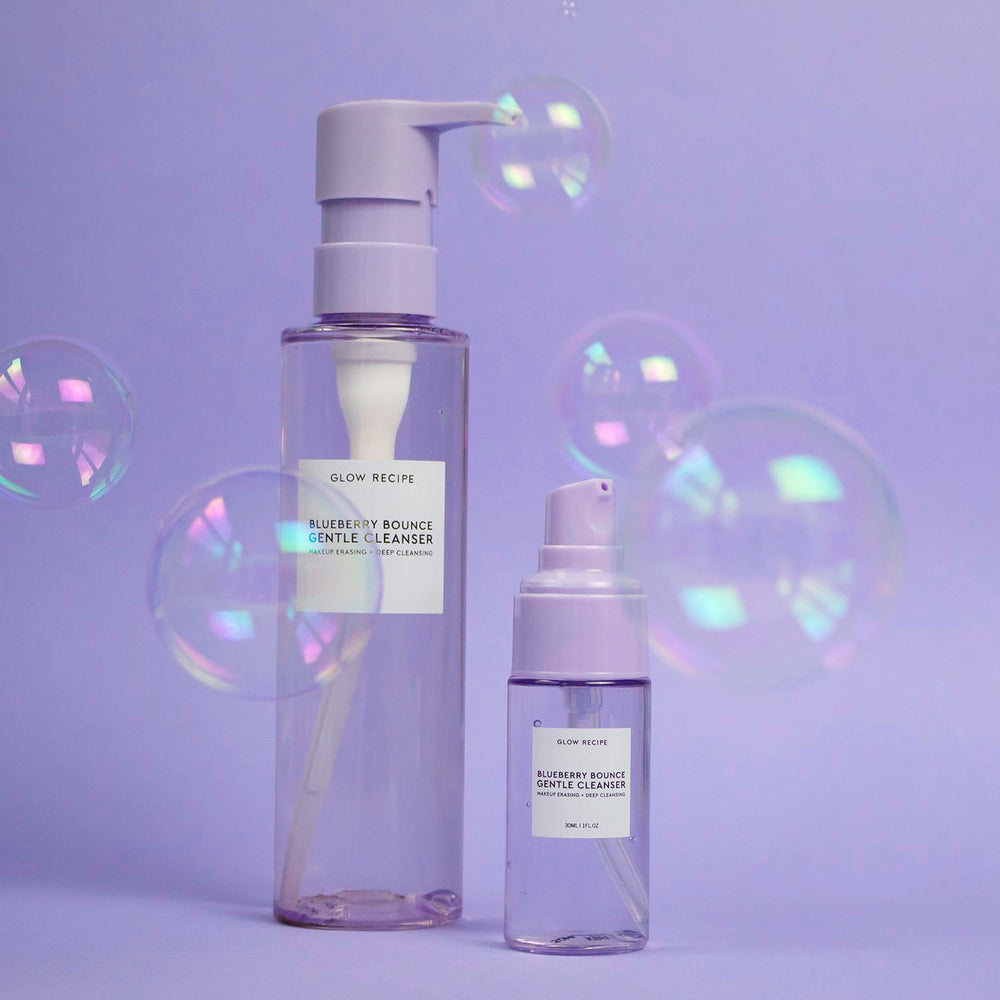 Glow Recipe Blueberry Bounce Face Wash hyaluronic acid visuals emphasize lasting hydration.
