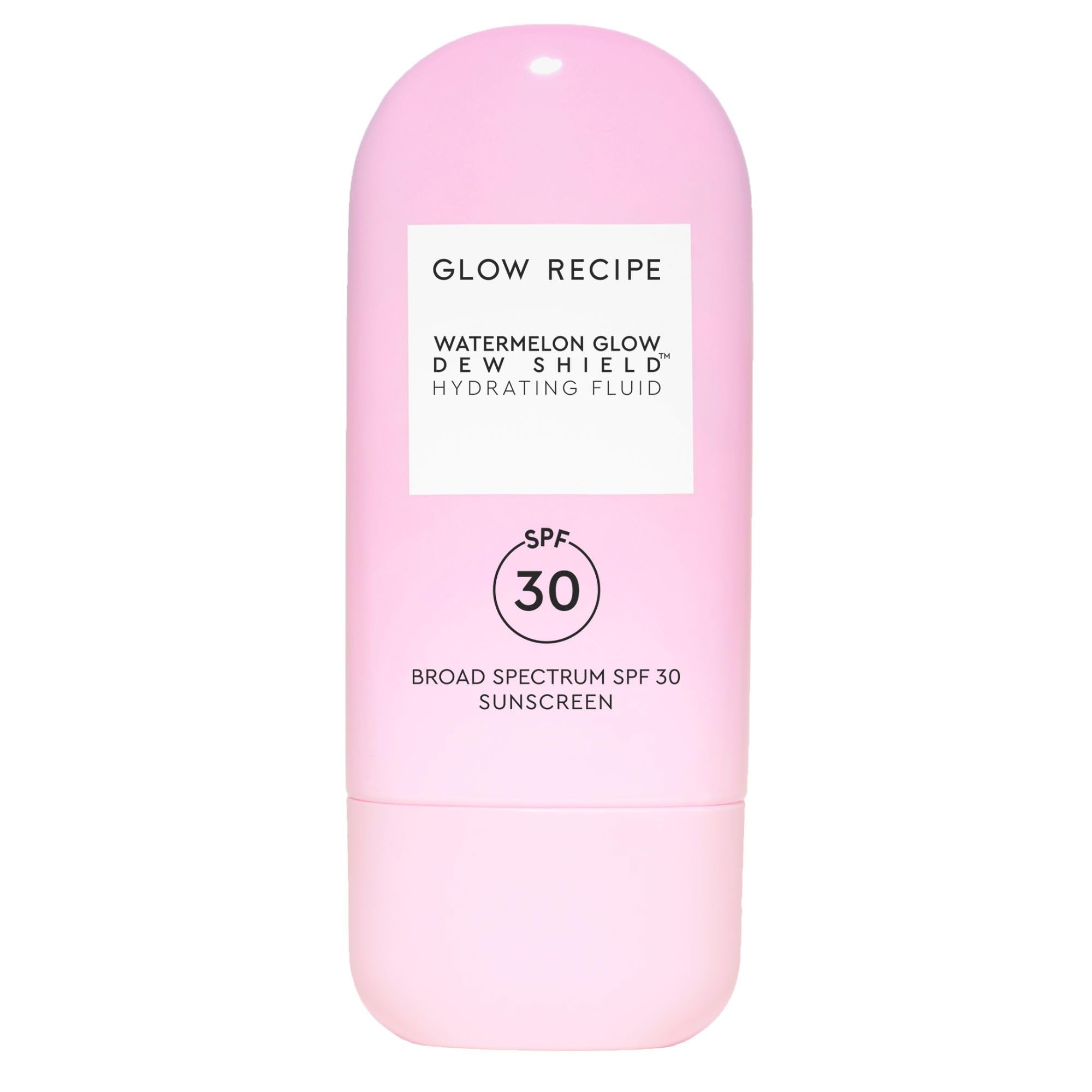 Glow Recipe Dew Shield sunscreen bottle front view, lightweight hydration for daily sun protection.