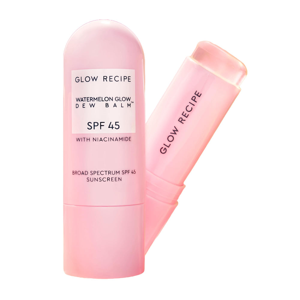 Glow Recipe face sunscreen stick SPF 45 travel-size glides on for daily protection with a dewy glow.