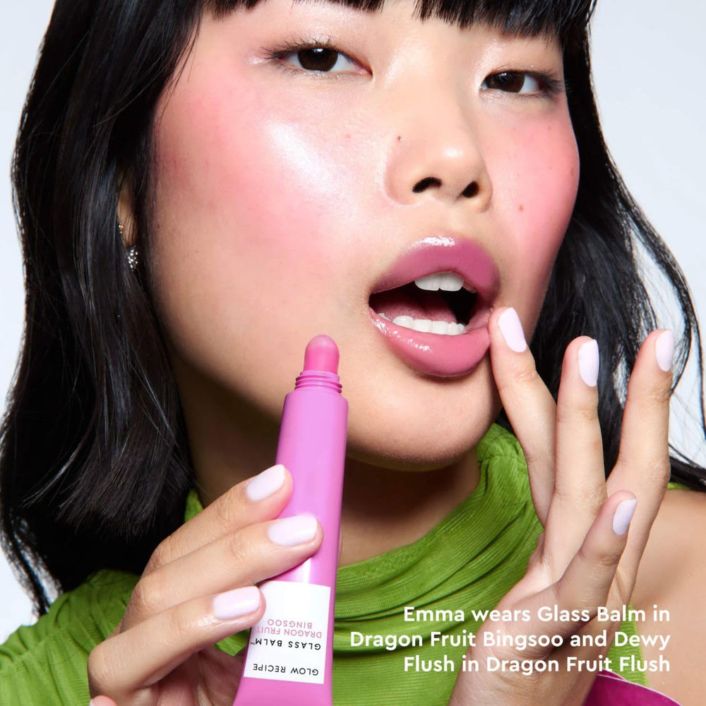 Glow Recipe Glass Balm Lip Treatment application gesture indicates easy daily use.