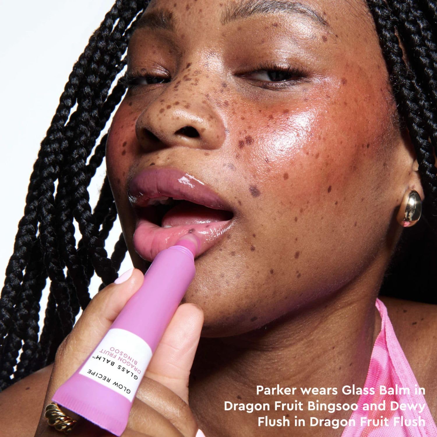 Glow Recipe Glass Balm Lip Treatment texture details highlight hyaluronic hydration beads.