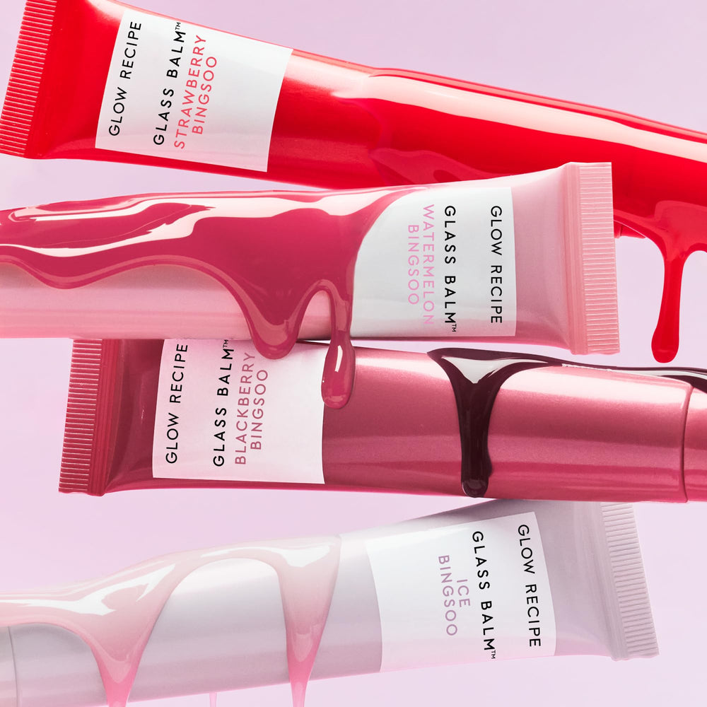 Glow Recipe Glass Balm Lip Treatment vegan cruelty-free formula highlighted alongside glossy lid.
