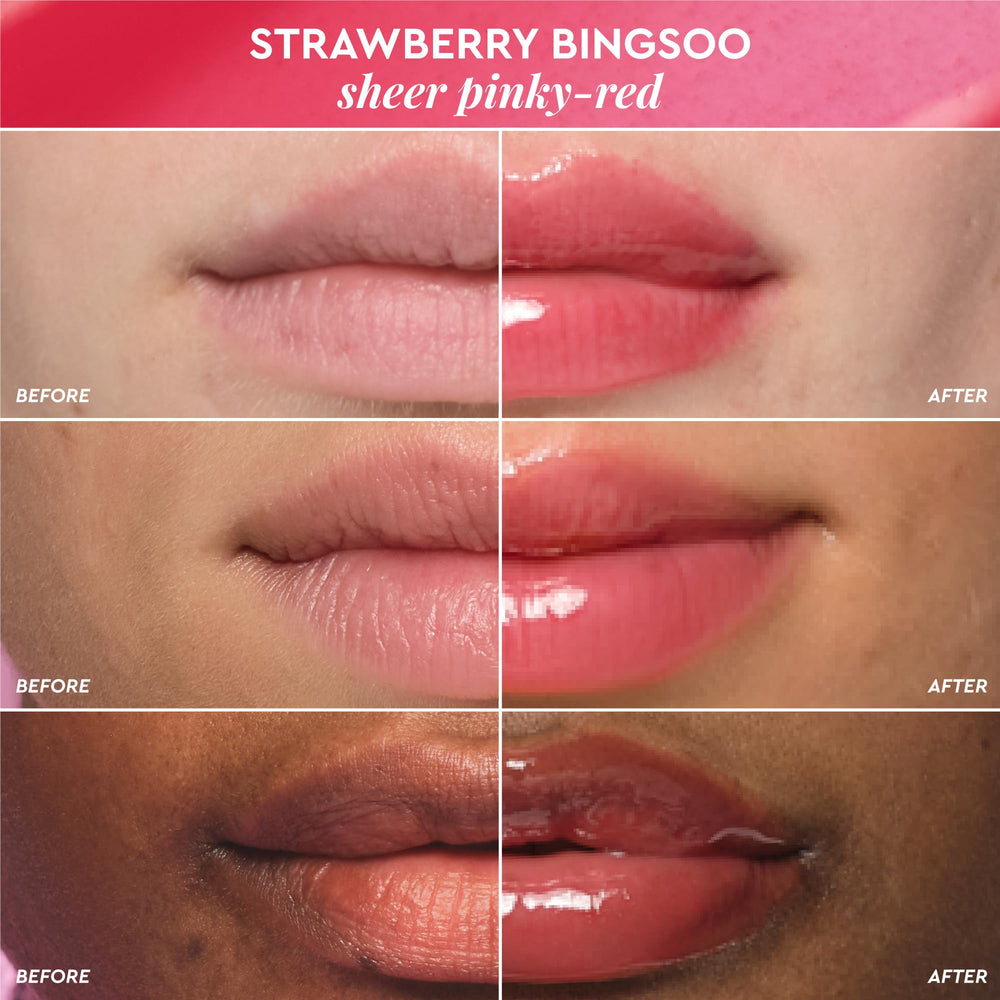 Glow Recipe Glass Balm strawberry-bingsoo-tint adds a fruity pink hue.