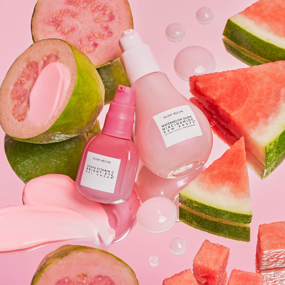 Glow Recipe Guava Vitamin C Brightening Eye Gel ingredients close-up noting niacinamide and peptides