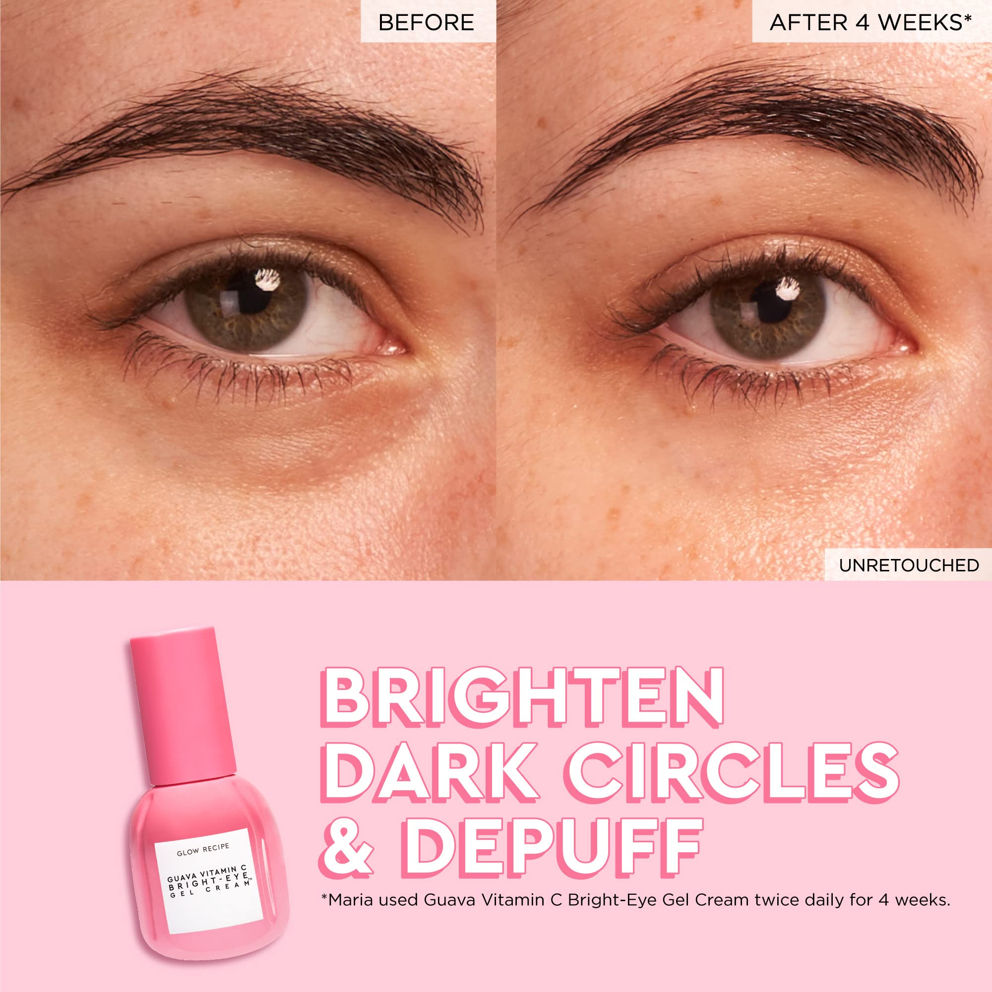 Glow Recipe Guava Vitamin C Brightening Eye Gel under-eye application demonstrates gentle smoothing