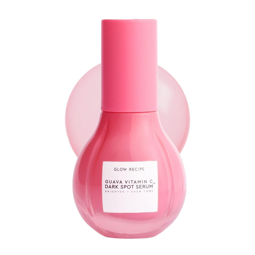 Glow Recipe guava vitamin C serum bottle with pink hue signaling brightening potential
