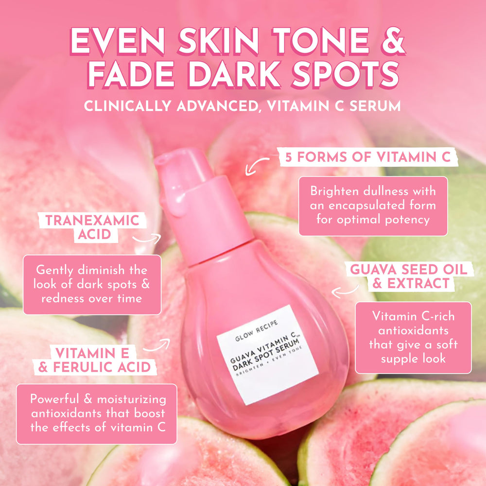 Glow Recipe guava serum highlights vitamin C and guava extract for antioxidant support