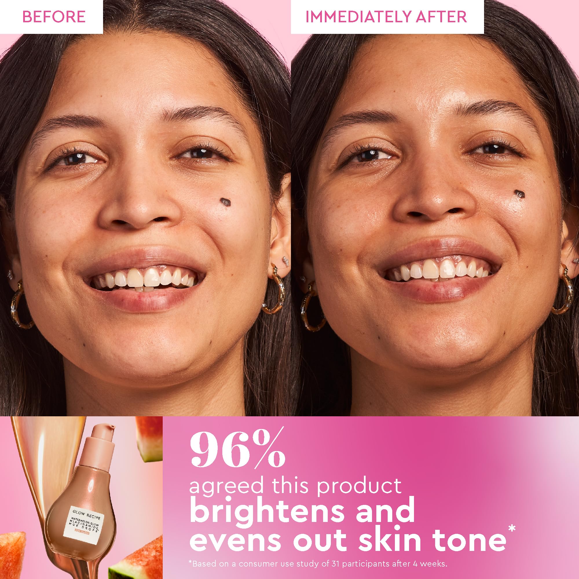Glow Recipe Hue Drops Sun Glow swatch on skin warmth.