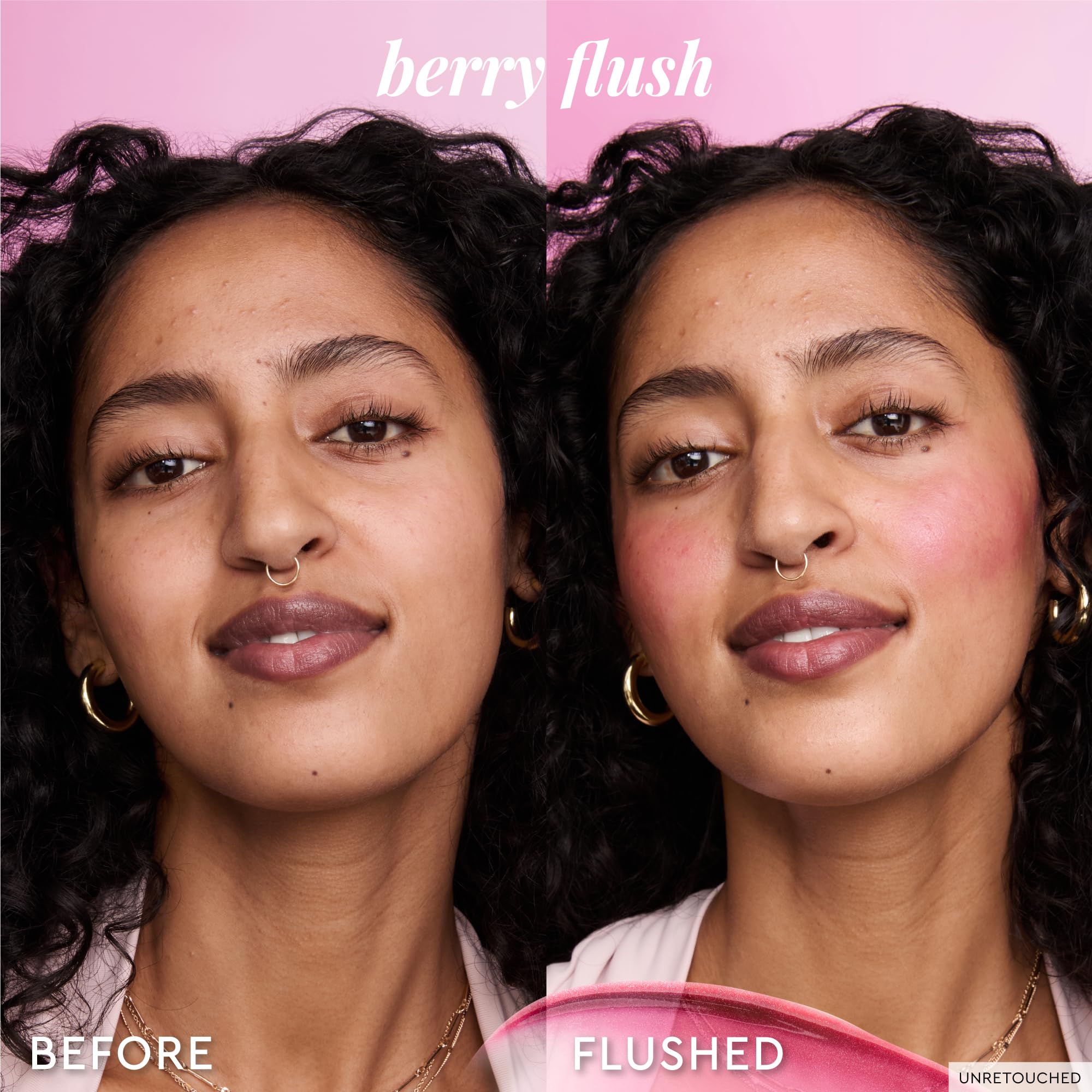 Glow Recipe Niacinamide Dewy Flush Berry Flush swatch for natural-looking glow.