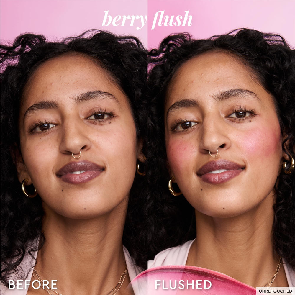 Glow Recipe Niacinamide Dewy Flush Berry Flush swatch for natural-looking glow.