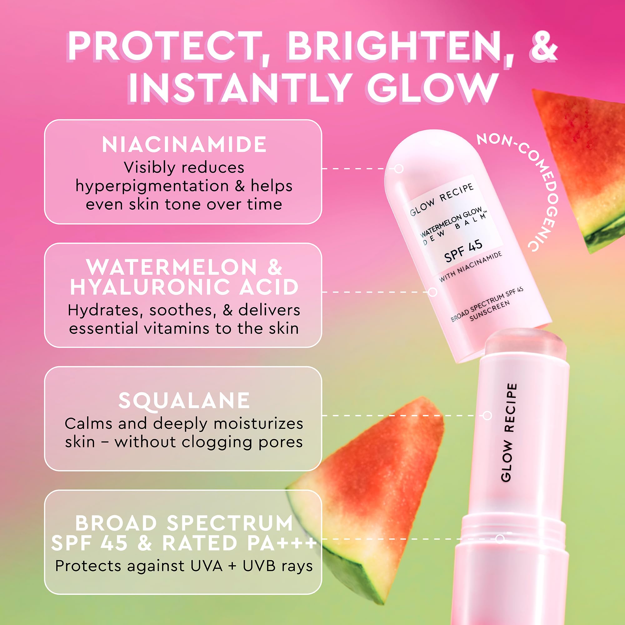 Glow Recipe sunscreen with niacinamide and hyaluronic acid for hydration and even tone.