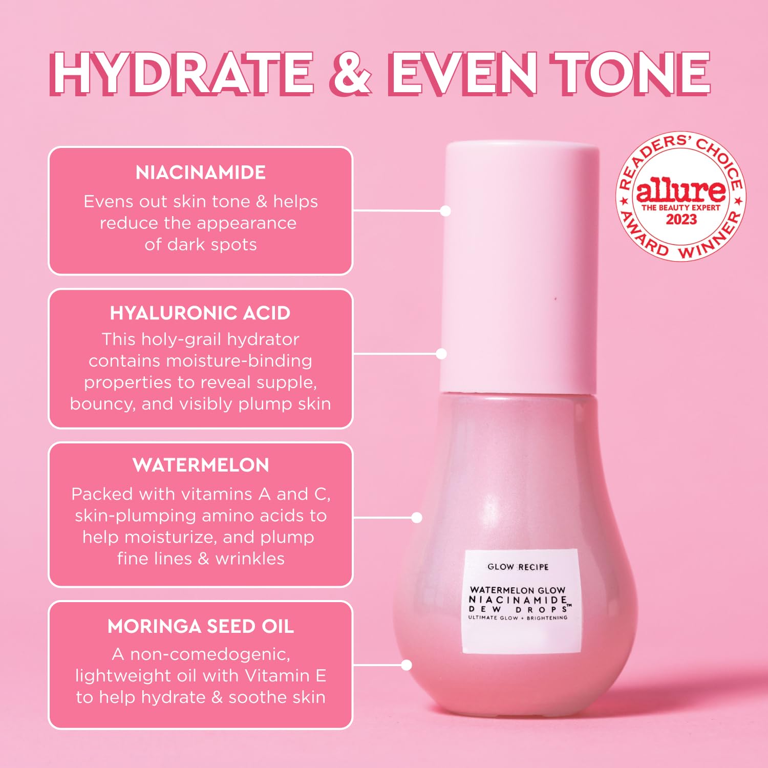 Glow Recipe niacinamide serum texture close-up showing lightweight hydration and dewy finish.