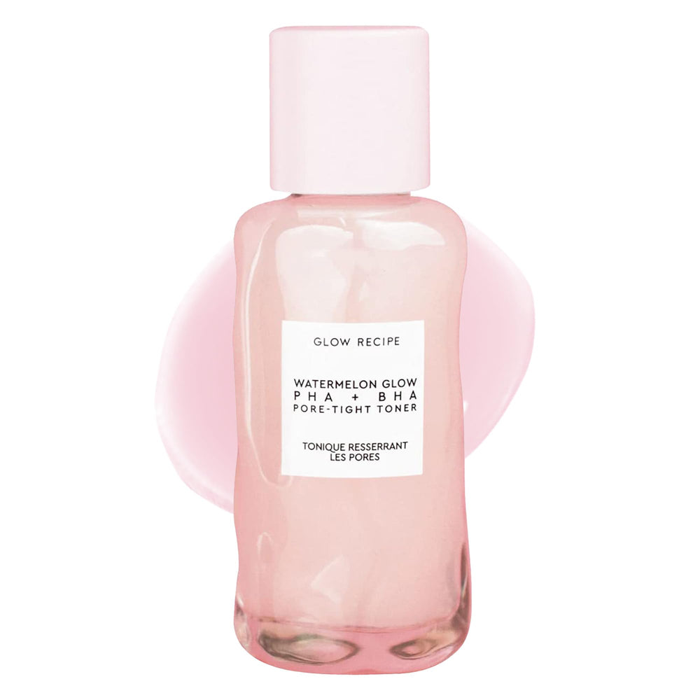 Glow Recipe PHA + BHA Toner bottle closeup demonstrates gentle exfoliation for brighter skin