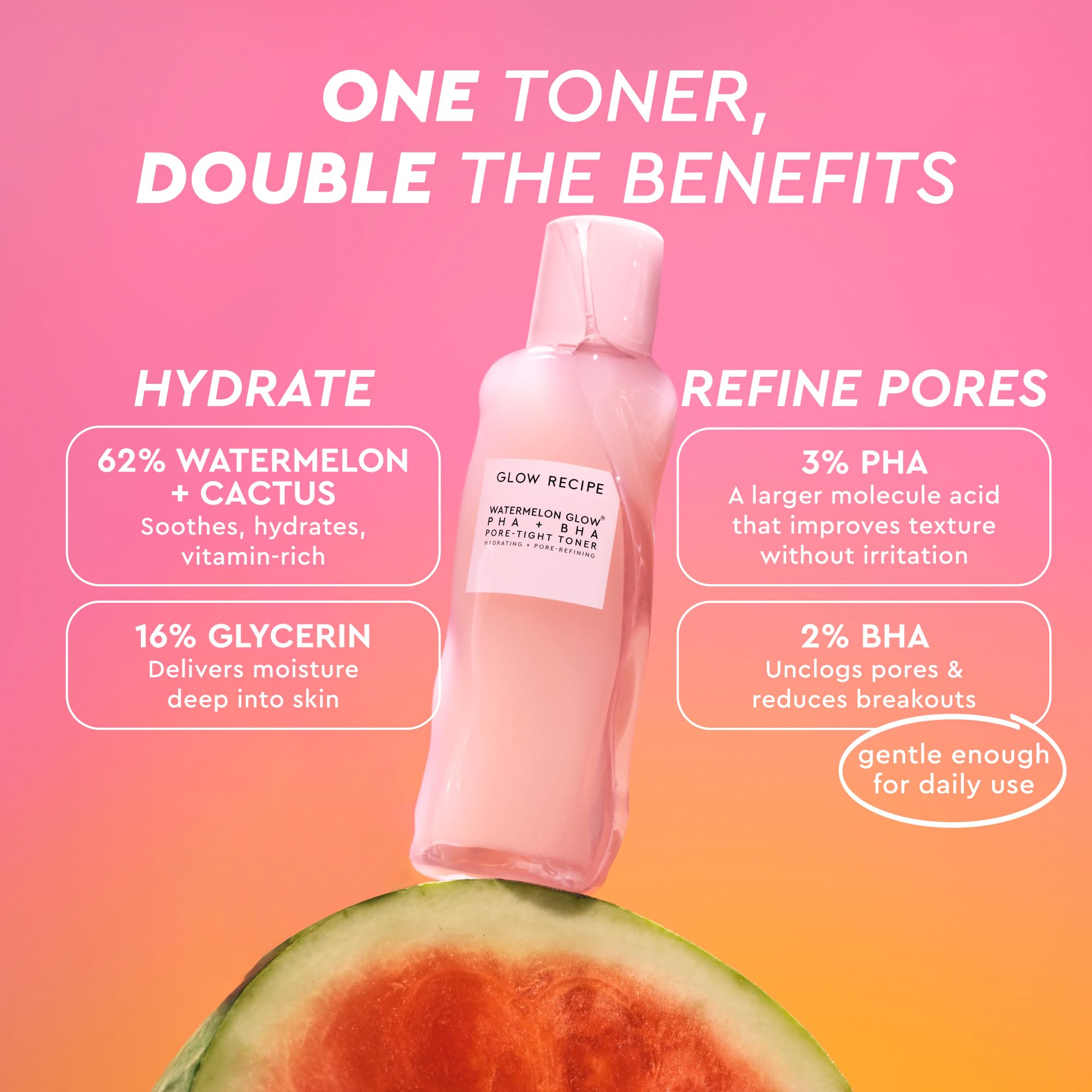Glow Recipe PHA + BHA Toner on cotton pad for even distribution.