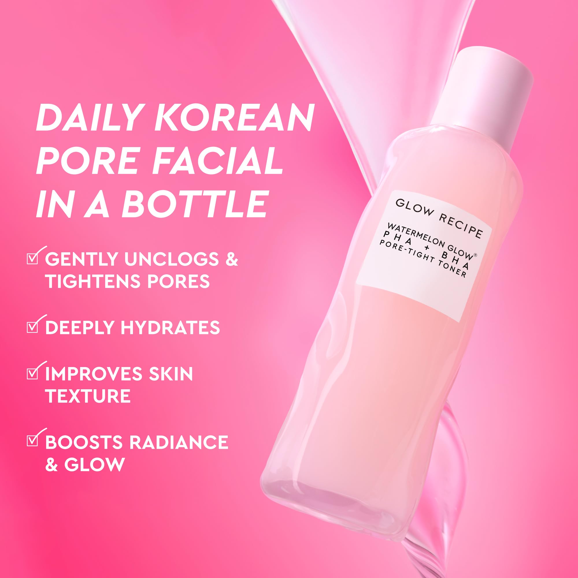 Glow Recipe PHA + BHA Toner swirled texture illustrating lightweight hydration.