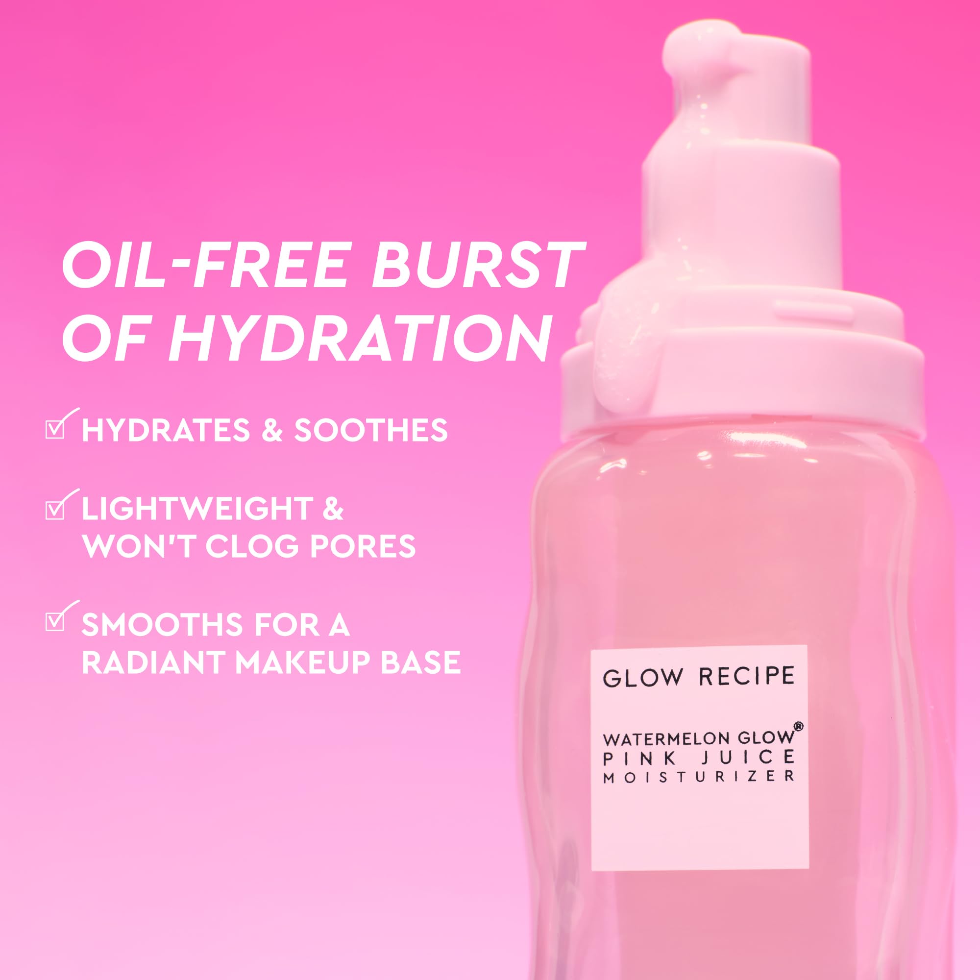 Glow Recipe Pink Juice Water Gel pump demonstrating quick, non-greasy application