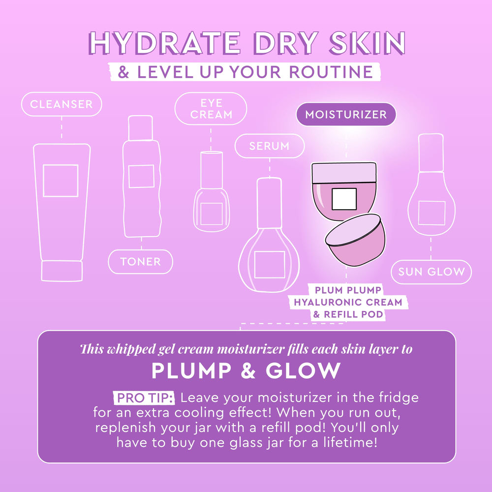 Glow Recipe Plum Plump application scene demonstrates dime sized amount and gentle patting