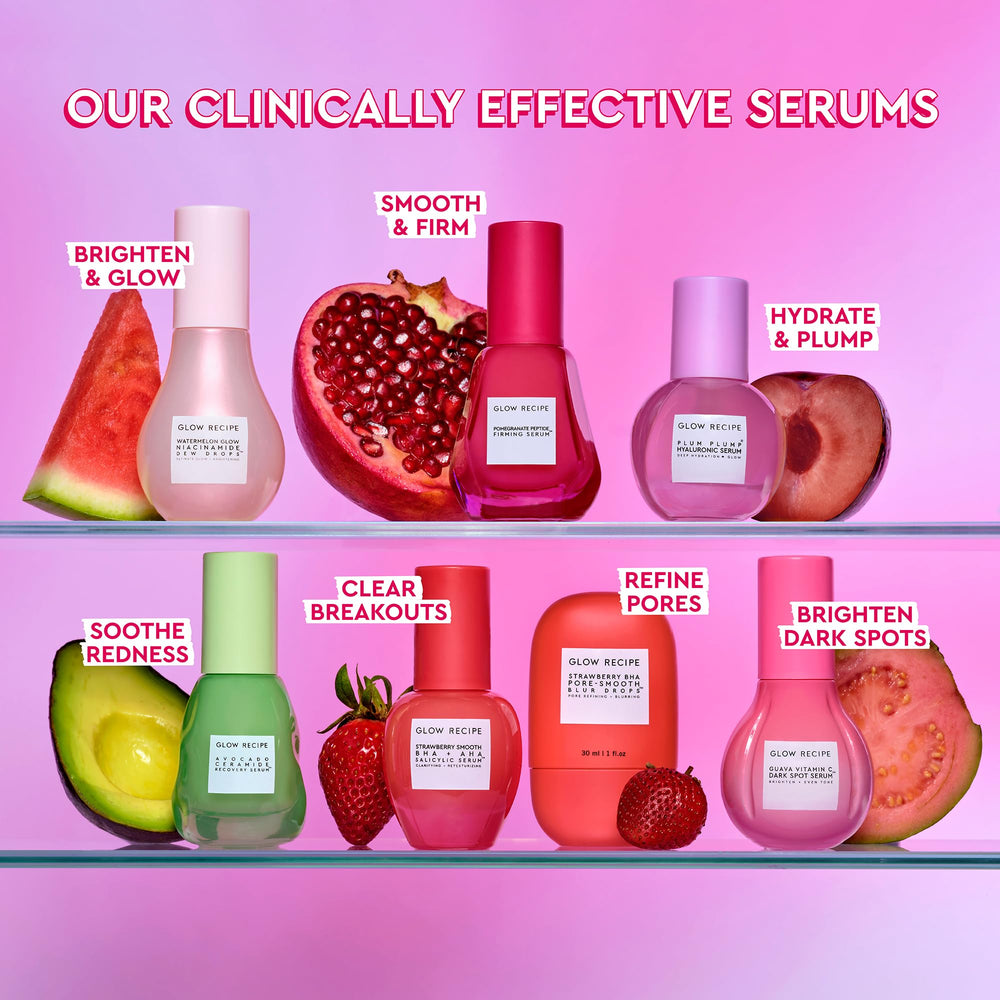 Glow Recipe smooth, radiant skin after serum application demonstration.
