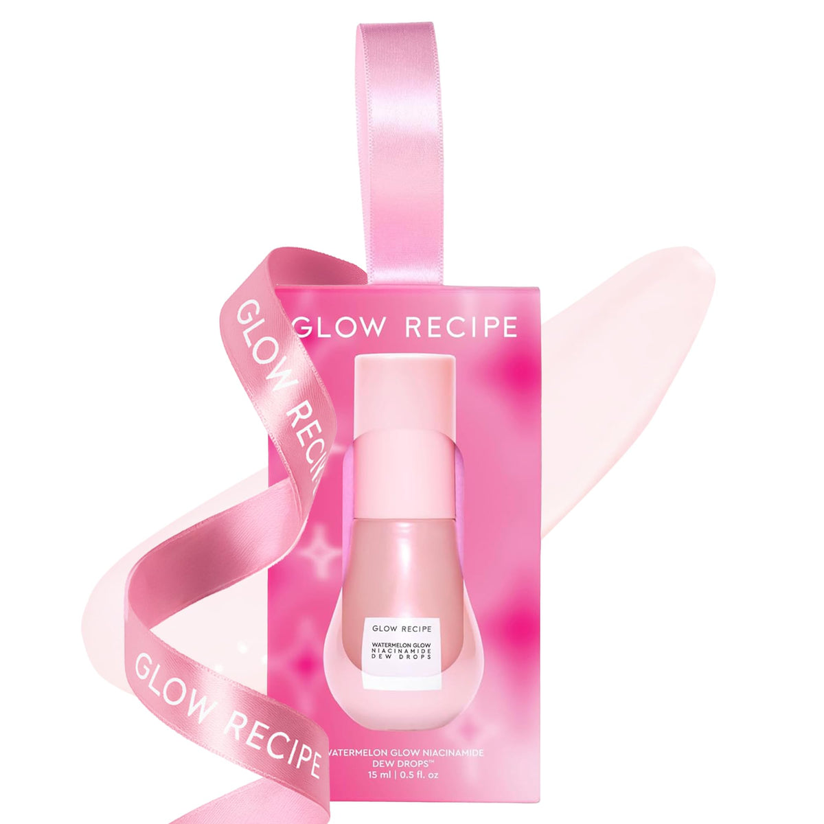 Glow Recipe stocking-stuffer ornament bottle on a tree for portable hydration and glow.