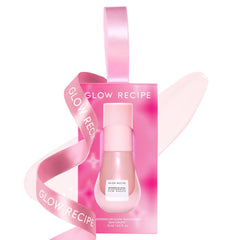 Glow Recipe stocking-stuffer ornament bottle on a tree for portable hydration and glow.