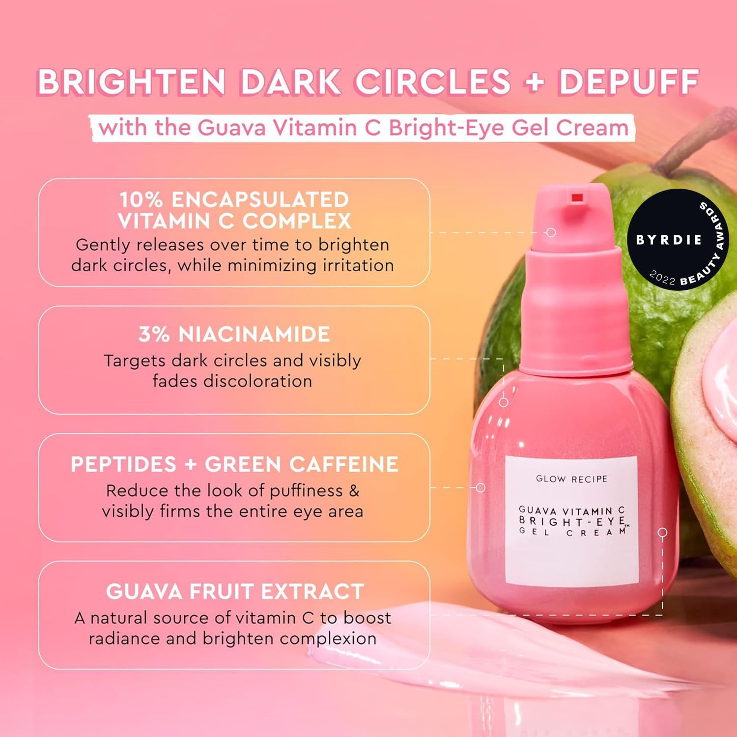 Glow Recipe vitamin C eye cream application around eyes with brightening potential