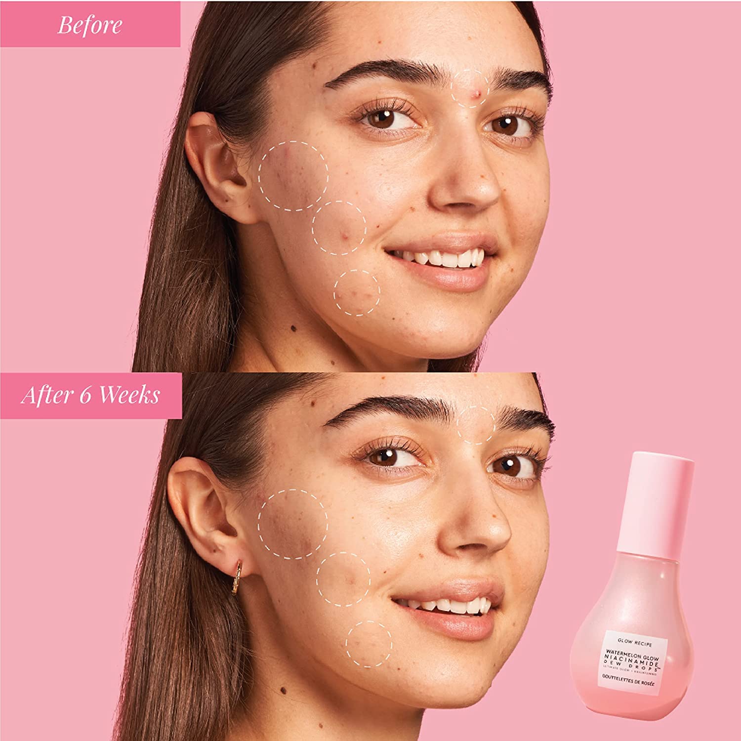 Glow Recipe Watermelon Niacinamide Dew Drops on skin delivers even, radiant finish