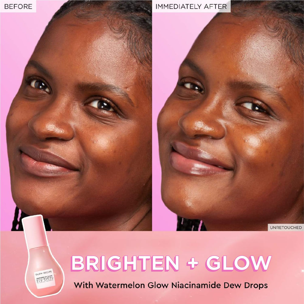 Glow Recipe Watermelon Niacinamide Dew Drops close-up shows luminous highlight