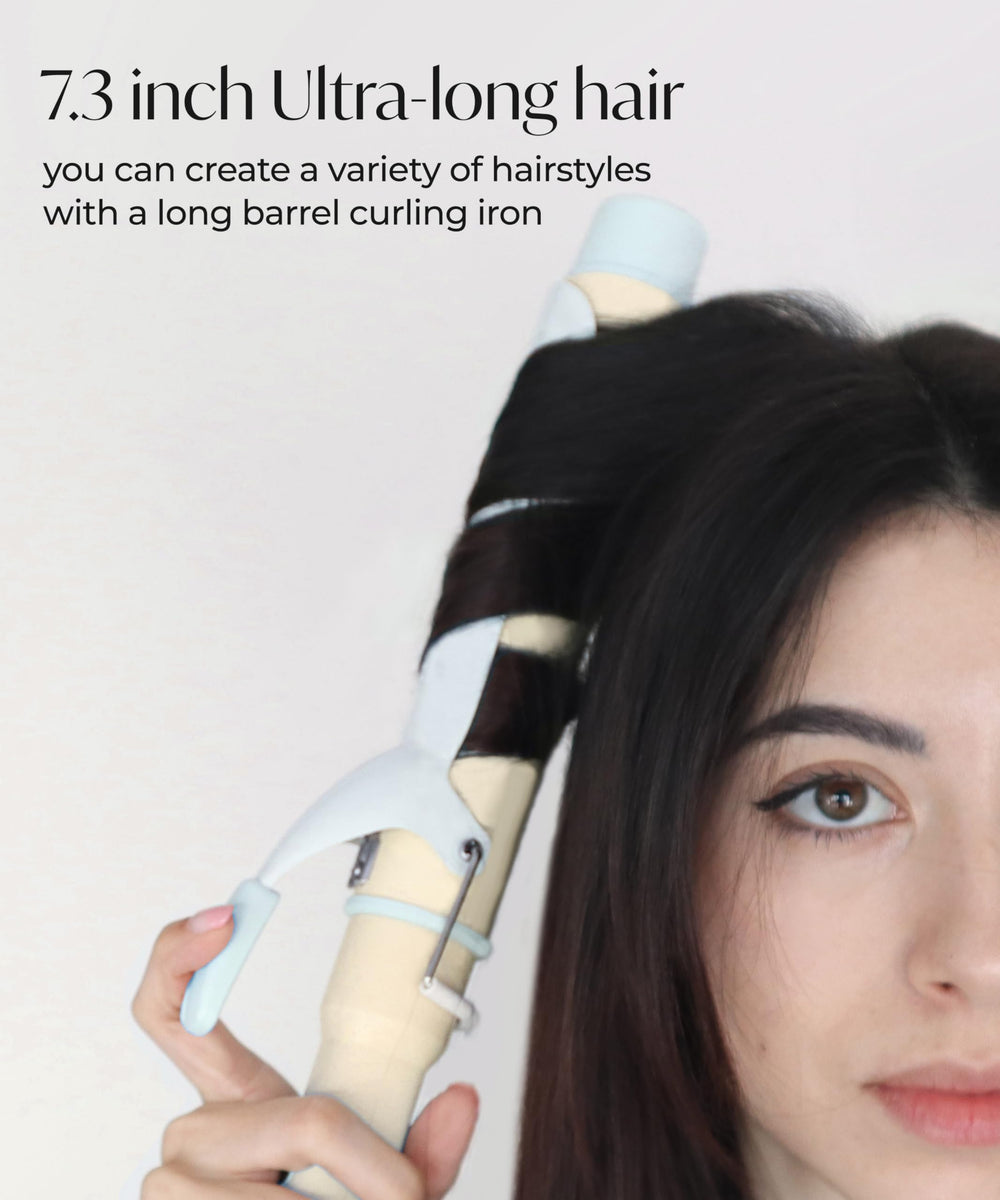 Glow U ceramic-coated barrel delivers smooth, healthy-looking curls with less frizz.