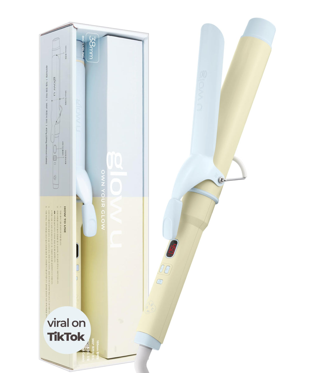 Glow U curling iron with a long barrel for quick, voluminous curls.