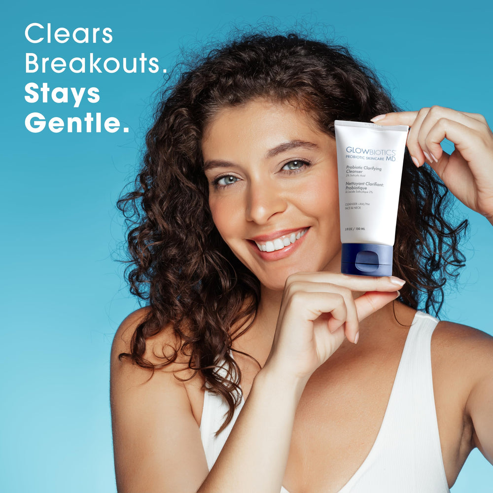 Glowbiotics clarifying cleanser botanicals-soothing—beta glucan and ginger calm redness.