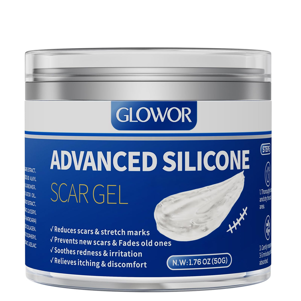 Glowor silicone scar gel packaging showing premium bottle for easy storage and use